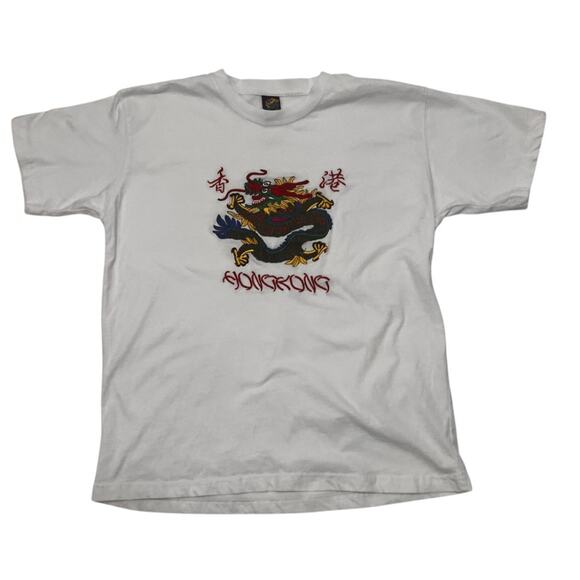 Vintage 80s/90s Dragon Embroidered T-Shirt XL 100% Cotton |Made in Hong Kong - Picture 1 of 6